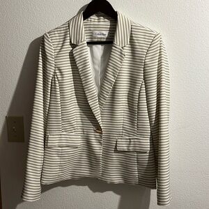 Taupe and White stripes blazer! Cool polyester Calvin Klein
